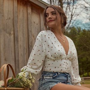 Alex button front rose top